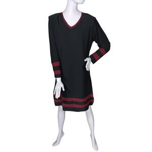 Magna Dress Black and Burgundy V Neck Long Sleeve Size 10/12 Shoulder Pads NWT